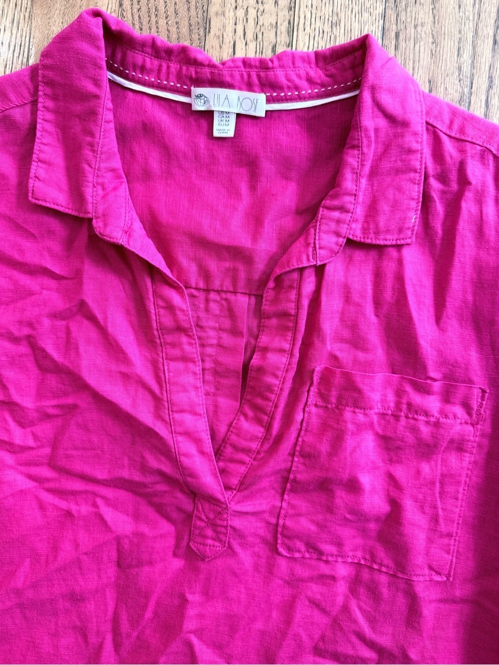 Lila Rose Fuchsia Linen Blend Popover Tunic Blouse Women’s Medium - Picture 2 of 4